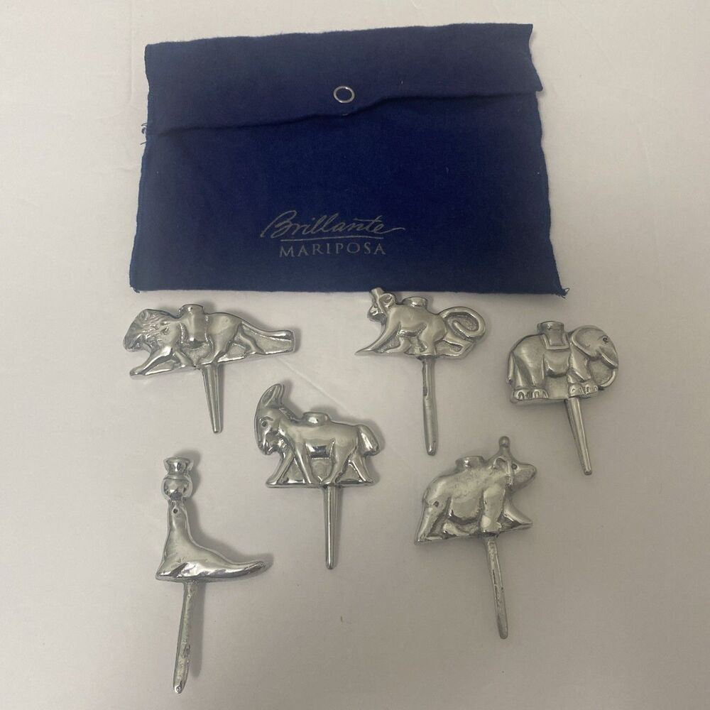 Mariposa Circus Animal Candle Holders Kids Birthday Cake Toppers Aluminum Set